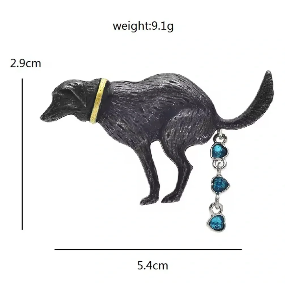 Pooping Dog Crystal Brooch